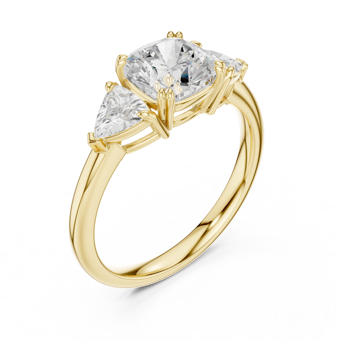 Modern three-stone diamond ring symbolizing past present and future with elegant design.