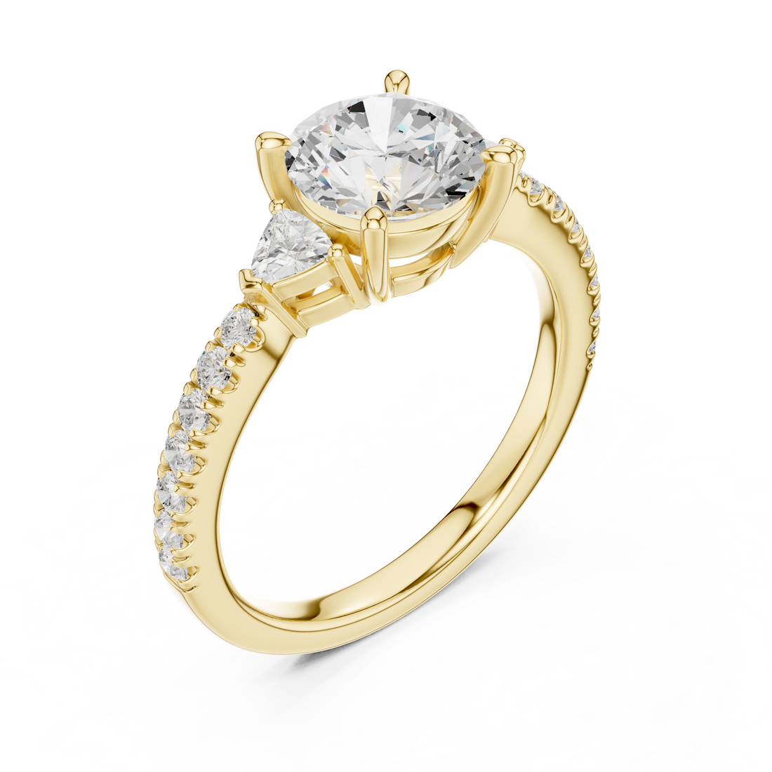 Modern three-stone diamond ring symbolizing past present and future with elegant design.