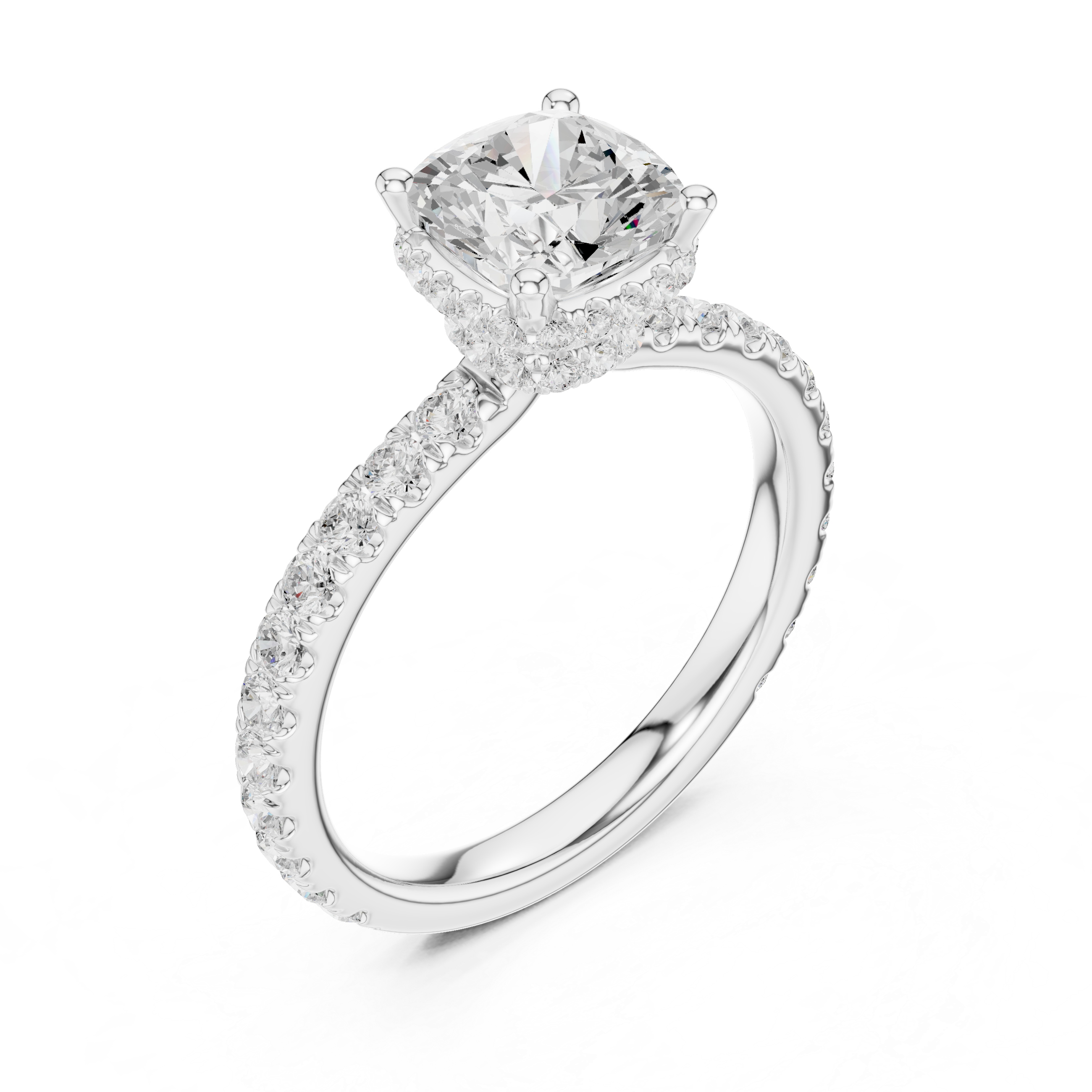 Classic cushion-cut diamond ring with vintage-inspired halo setting and sparkling accents.