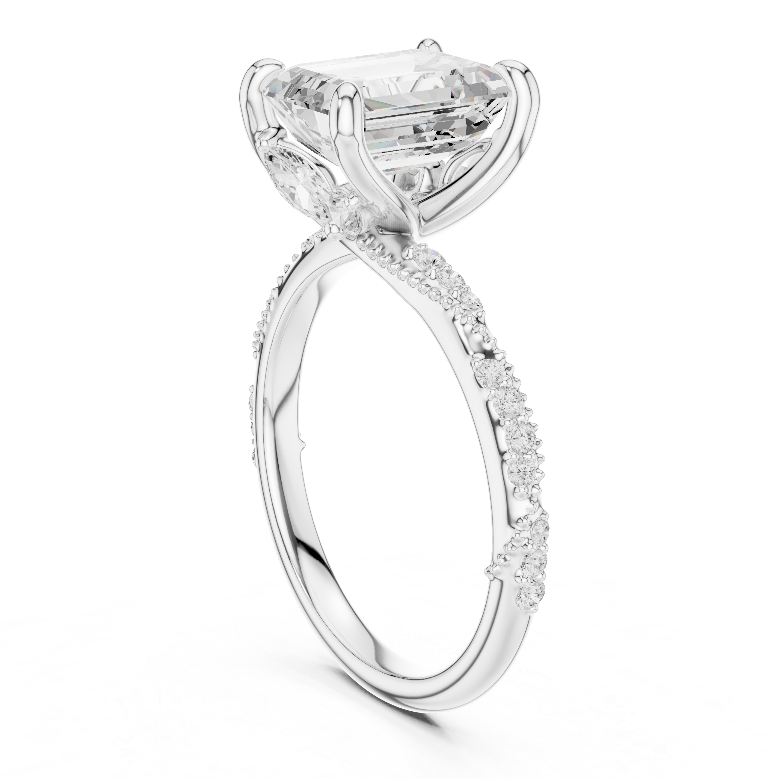 Modern three-stone diamond ring symbolizing past present and future with elegant design.