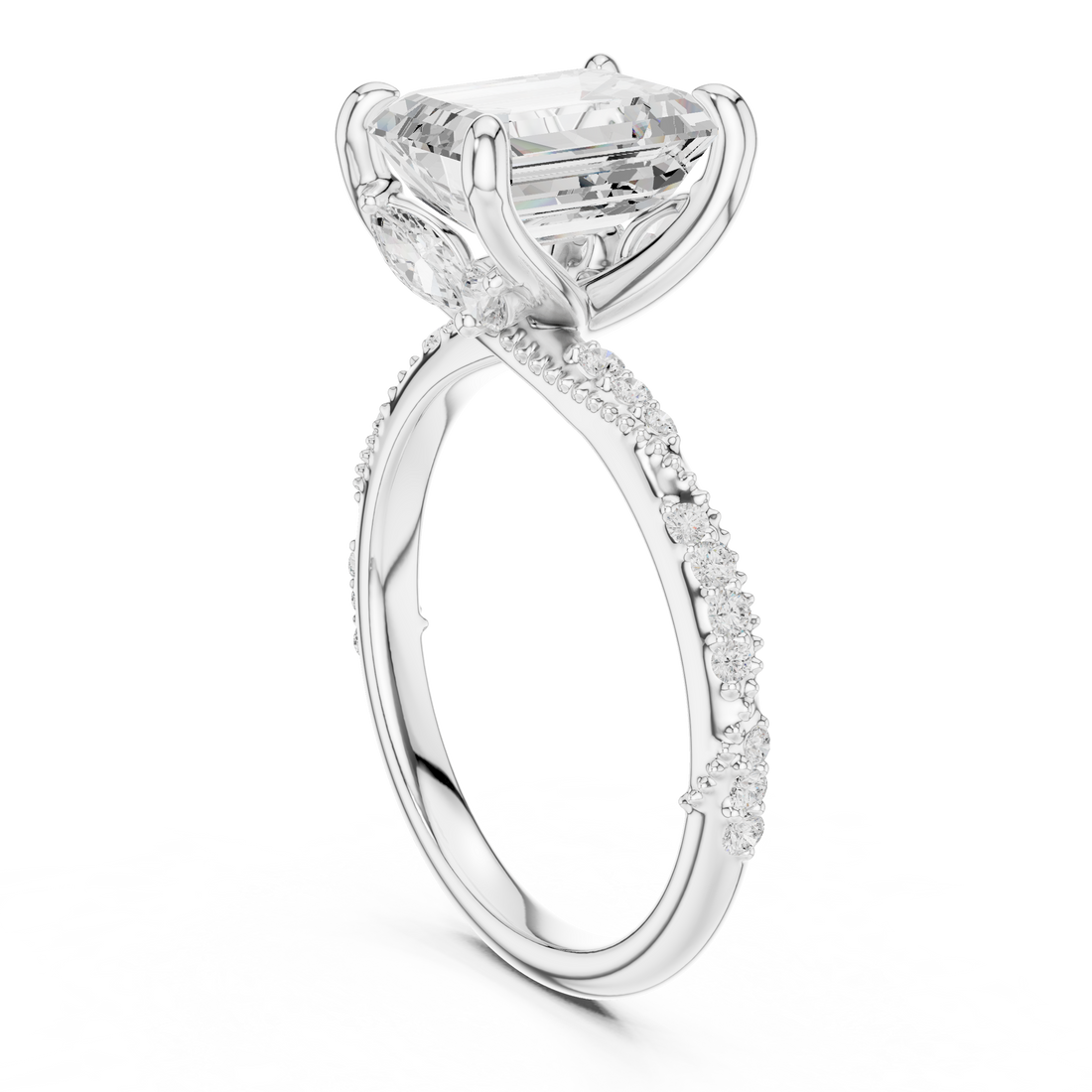 Modern three-stone diamond ring symbolizing past present and future with elegant design.