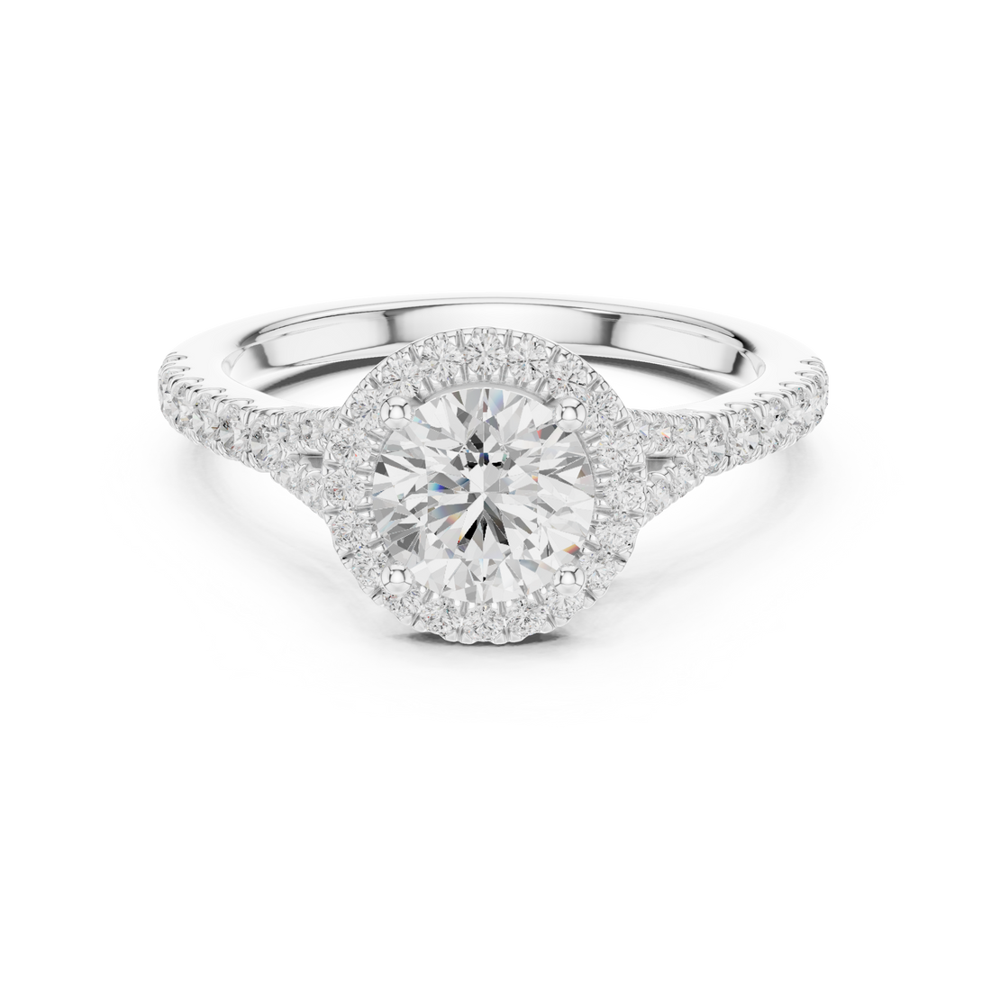 Classic halo cocktail ring featuring large central gemstone.
