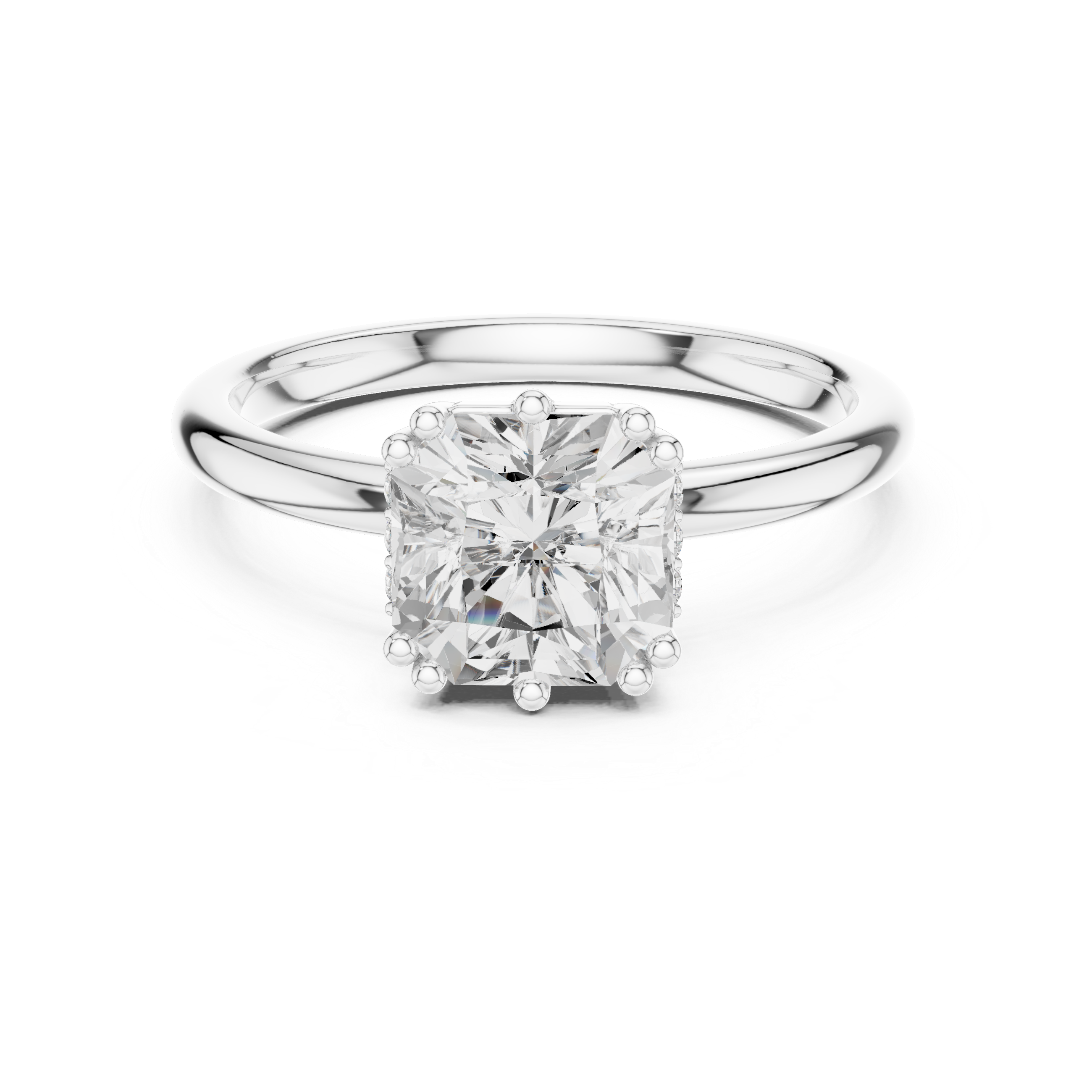 Classic halo cocktail ring featuring large central gemstone.