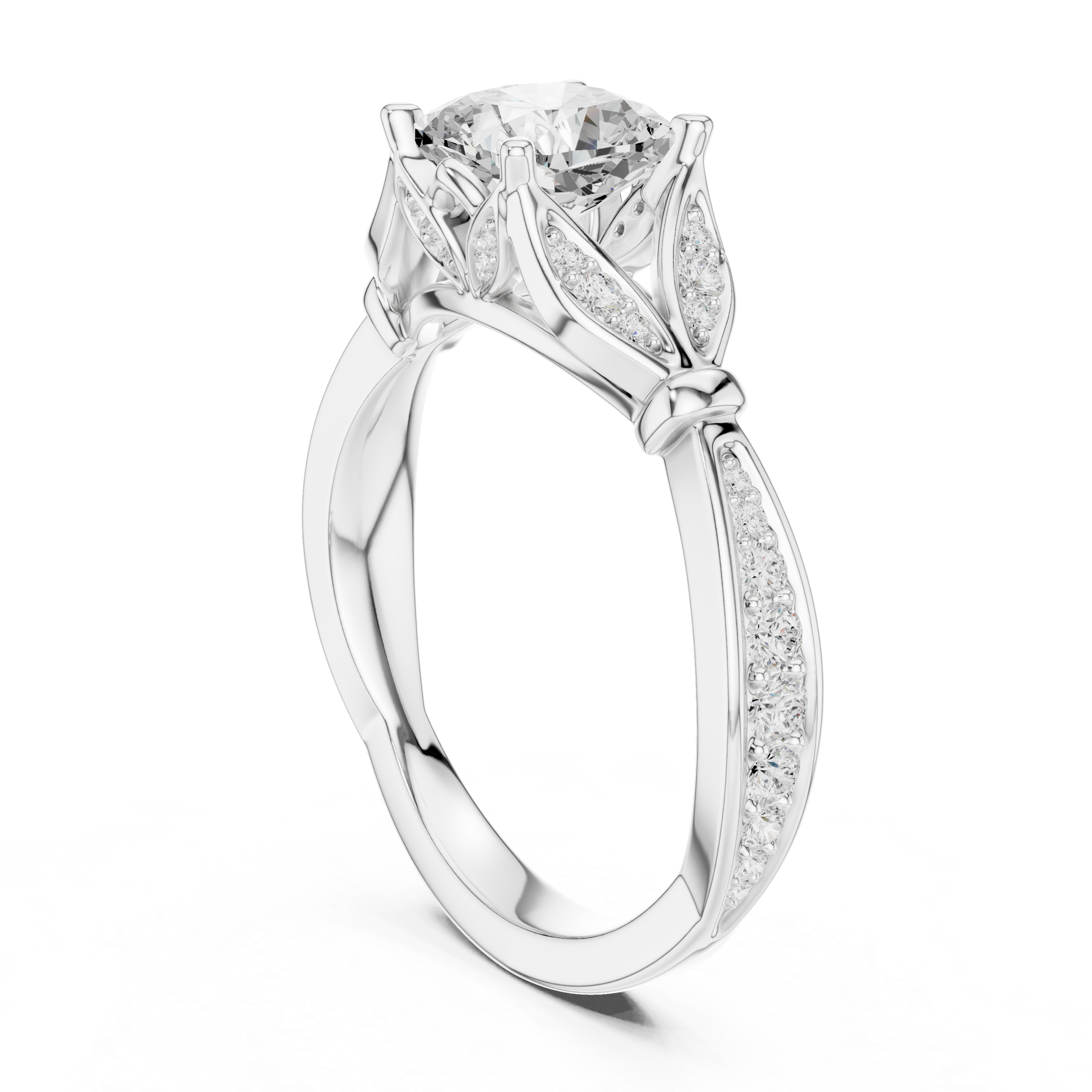 Vintage Cushion Cut Diamond Engagement Ring with Pavé Accents