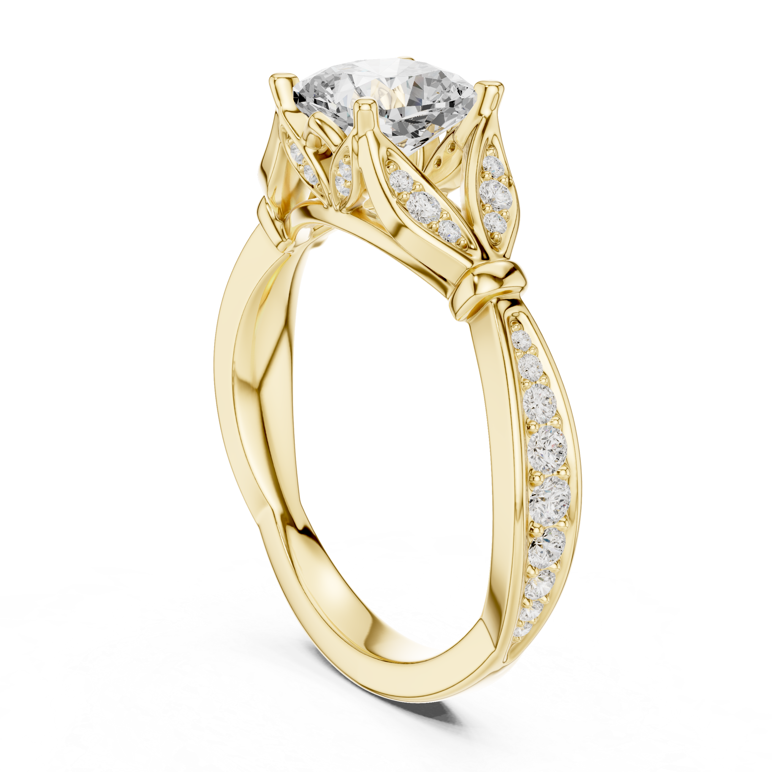 Vintage Cushion Cut Diamond Engagement Ring with Pavé Accents