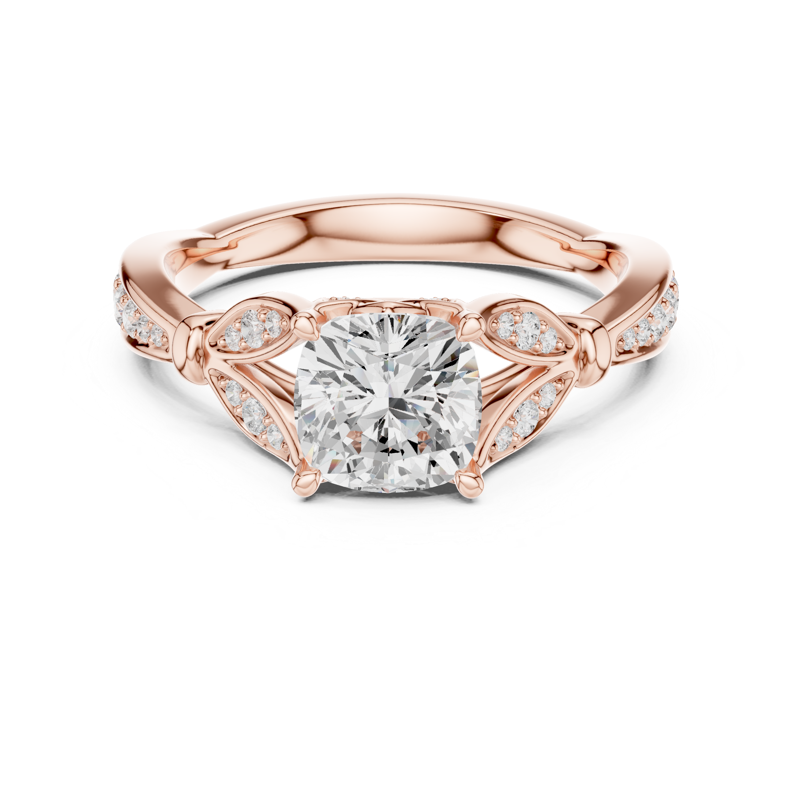 Vintage Cushion Cut Diamond Engagement Ring with Pavé Accents