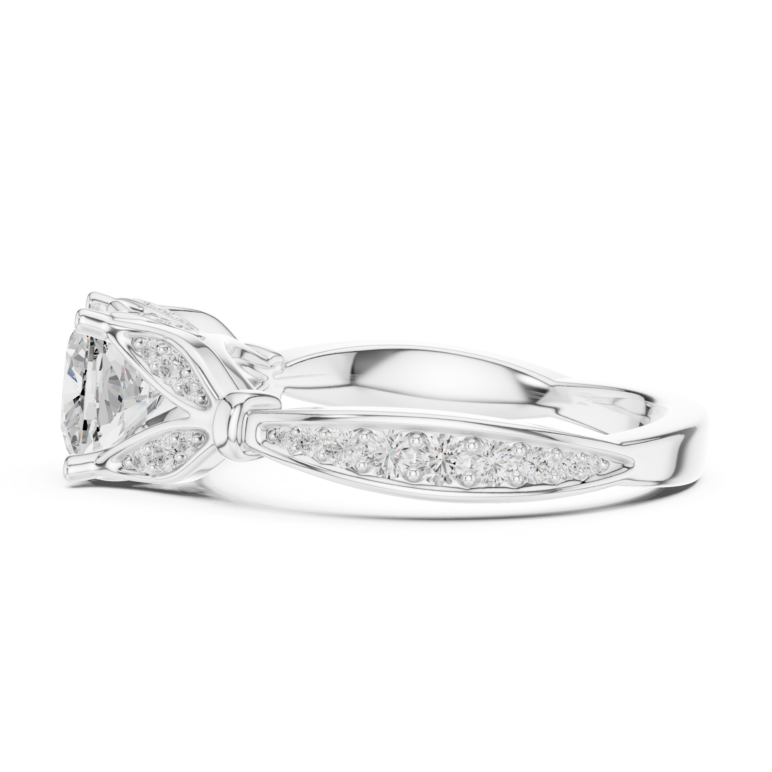 Vintage Cushion Cut Diamond Engagement Ring with Pavé Accents