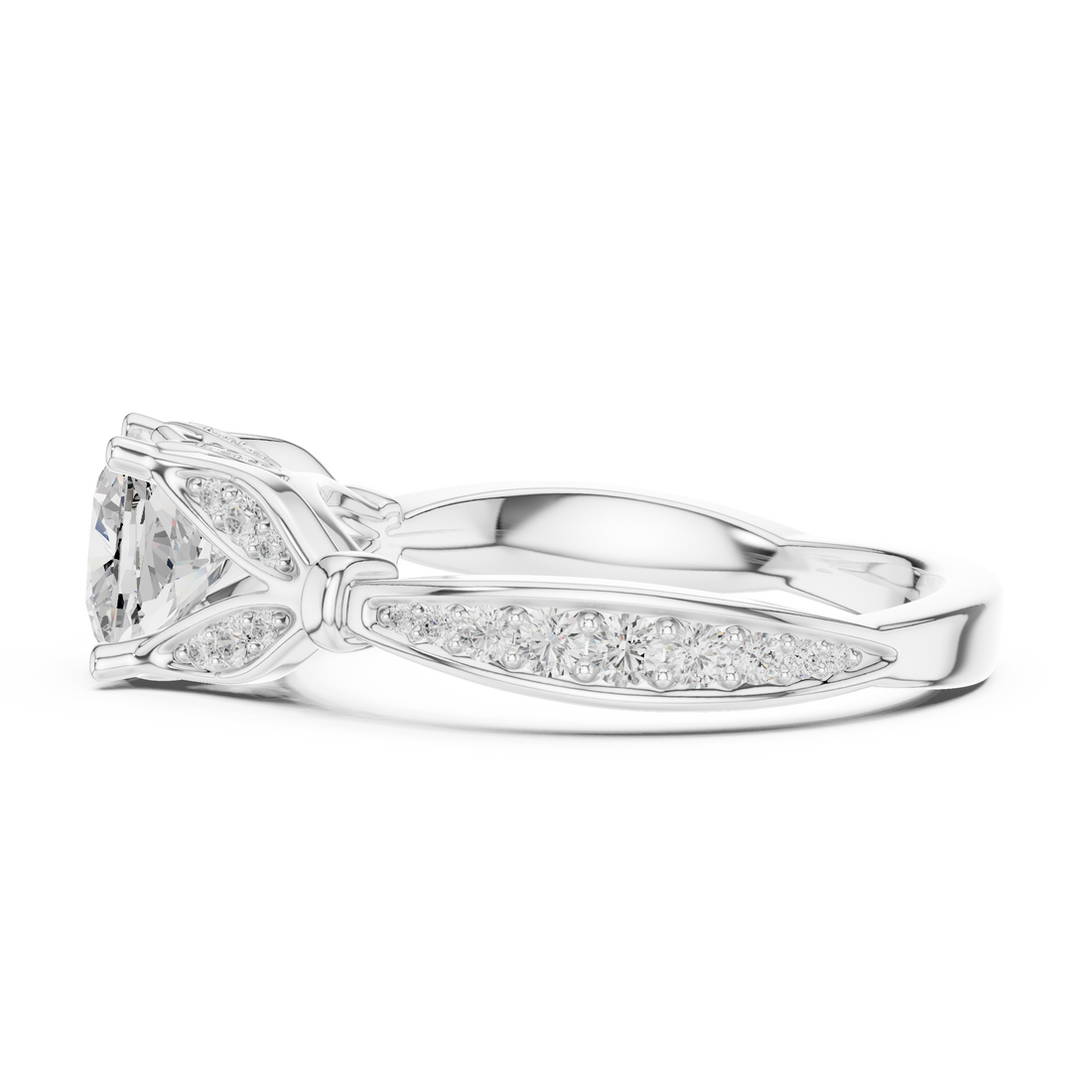 Vintage Cushion Cut Diamond Engagement Ring with Pavé Accents