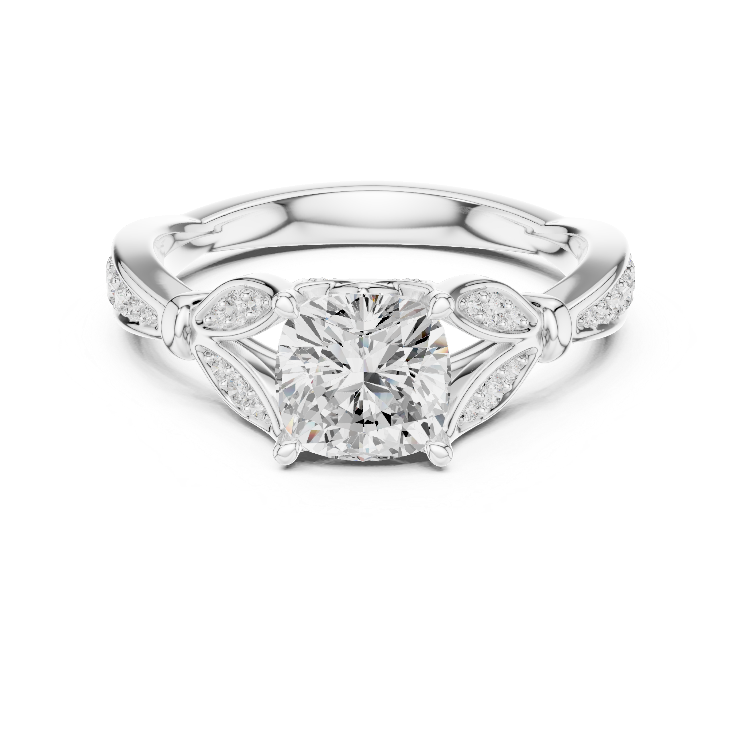 Vintage Cushion Cut Diamond Engagement Ring with Pavé Accents