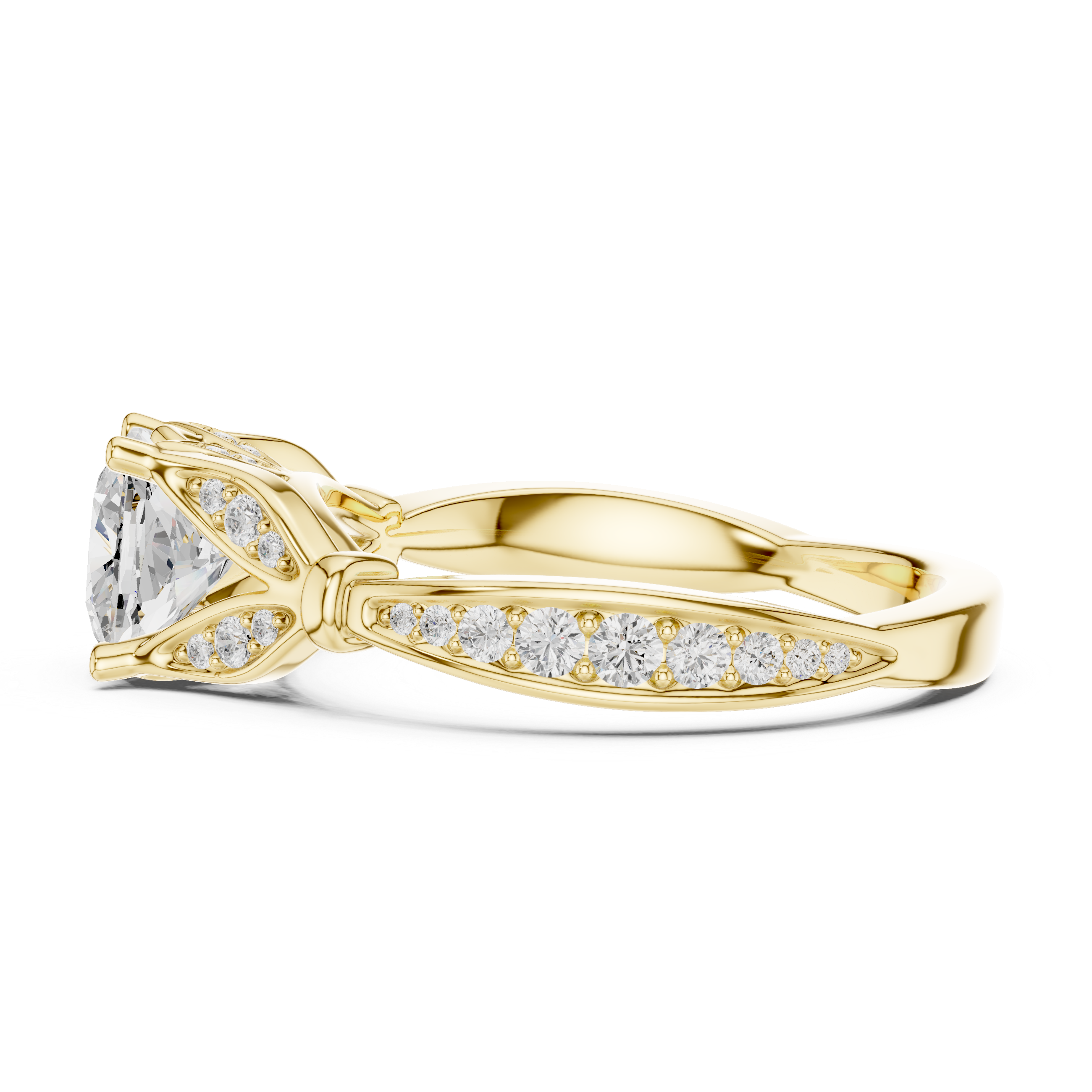 Vintage Cushion Cut Diamond Engagement Ring with Pavé Accents