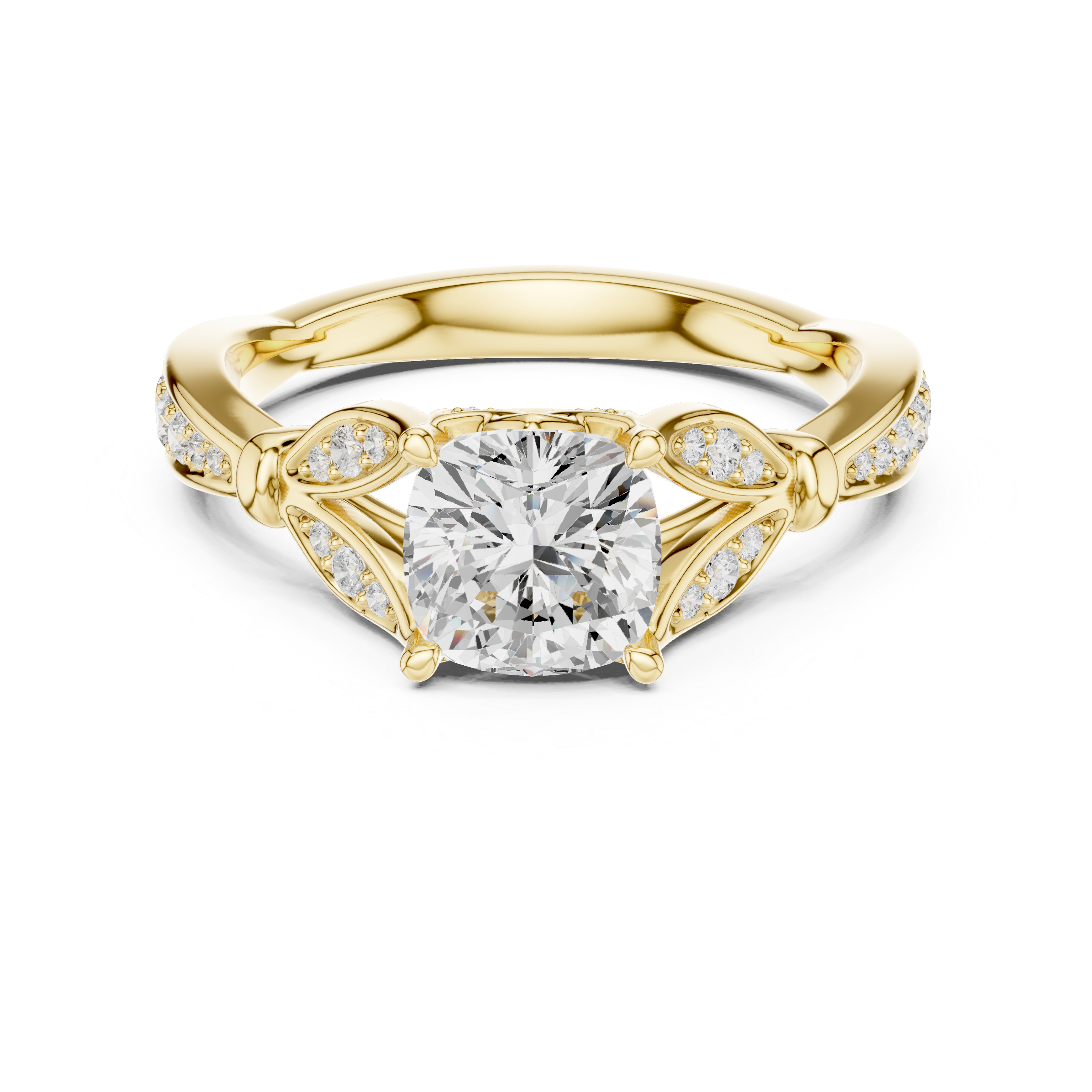 Vintage Cushion Cut Diamond Engagement Ring with Pavé Accents