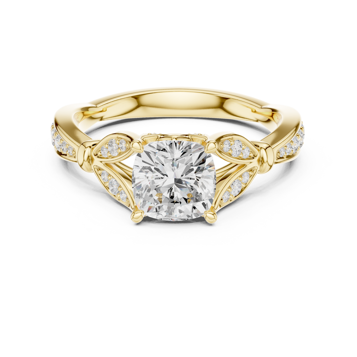 Vintage Cushion Cut Diamond Engagement Ring with Pavé Accents