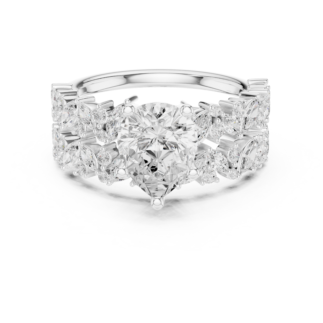 Classic halo cocktail ring featuring large central gemstone.