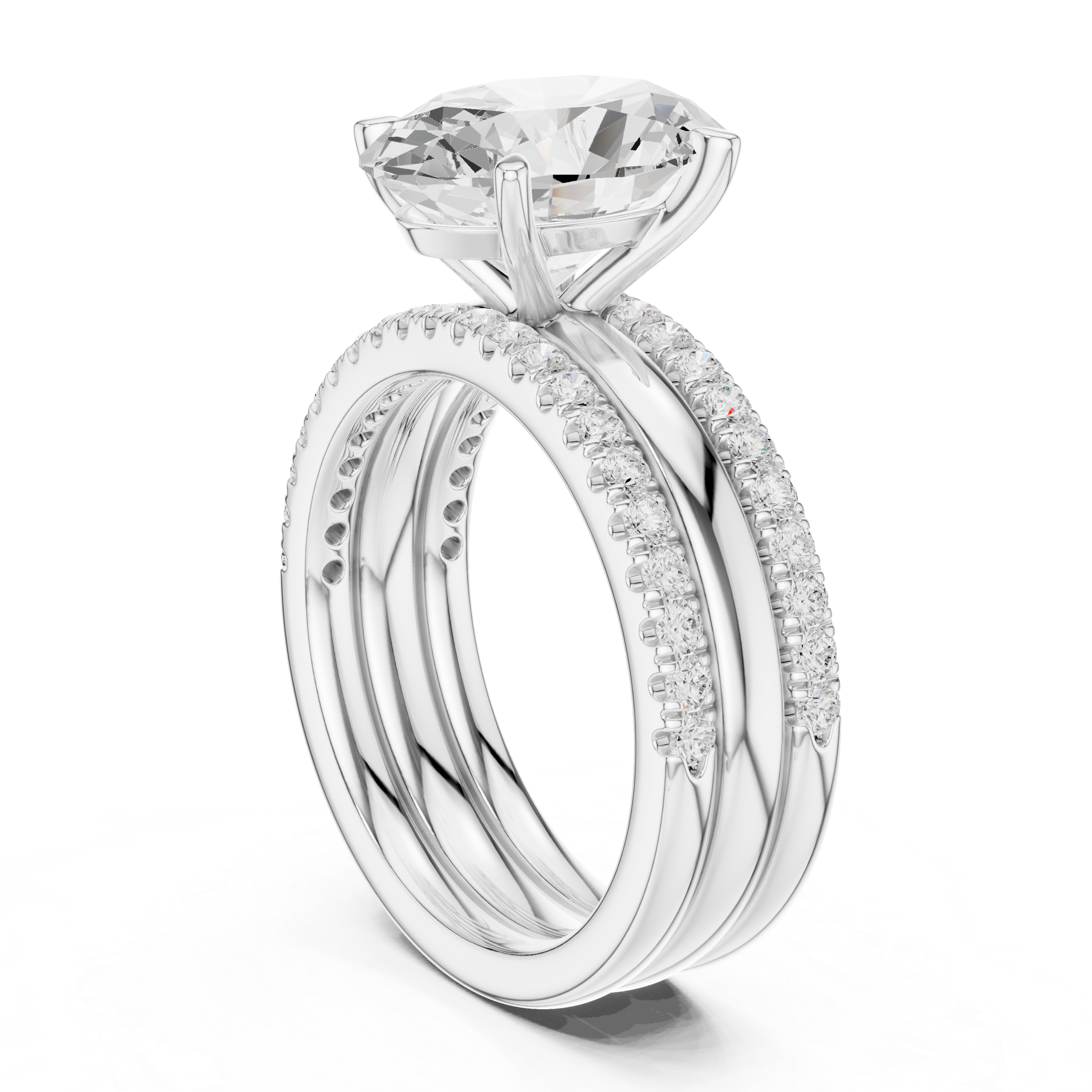 Modern three-stone diamond ring symbolizing past present and future with elegant design.