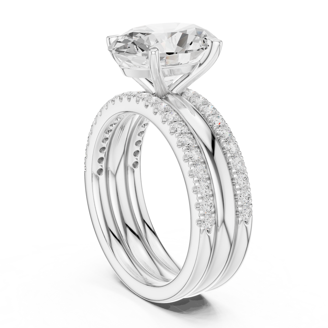 Modern three-stone diamond ring symbolizing past present and future with elegant design.