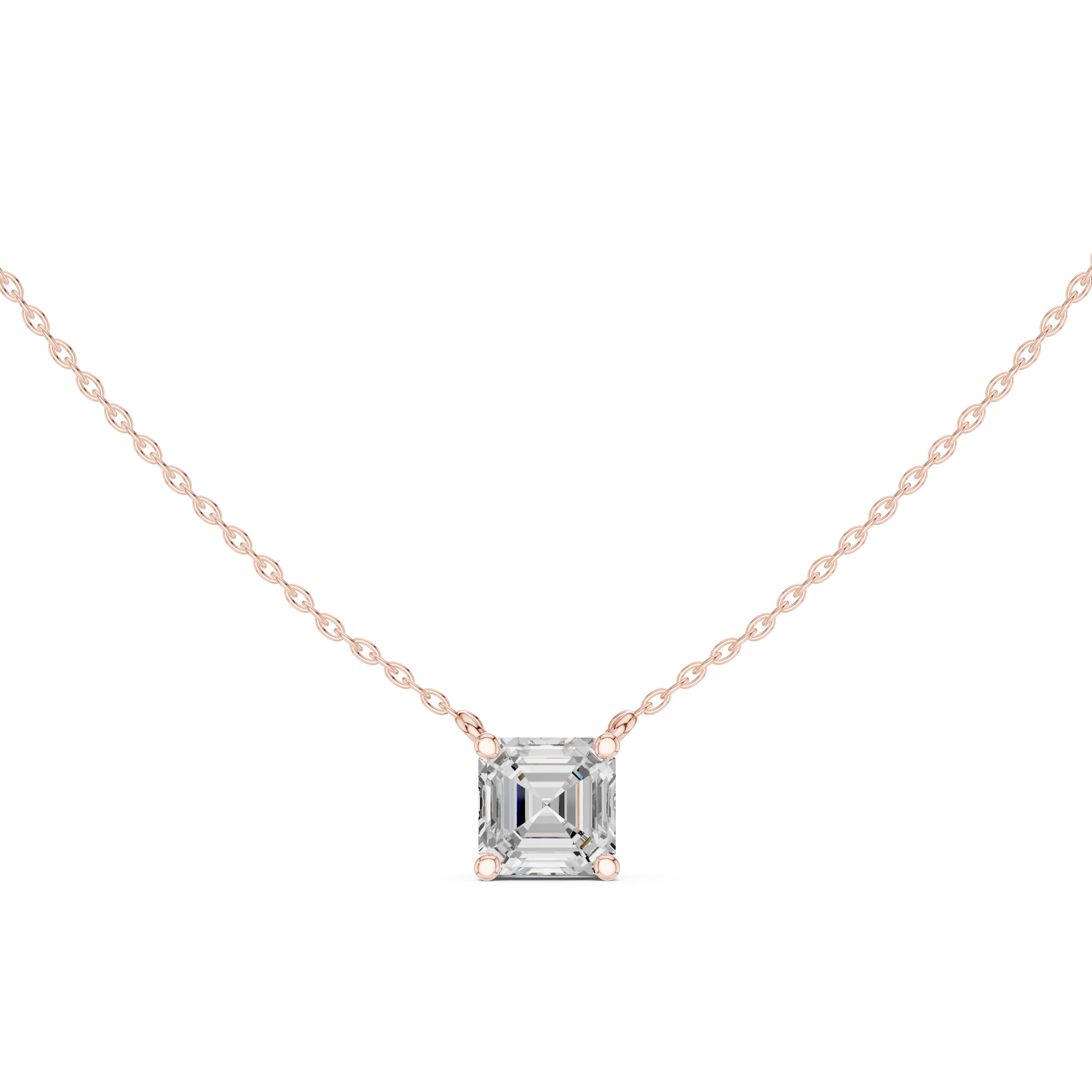 Asscher Cut Diamond Solitaire Pendant Necklace Classic Four Prong Elegance