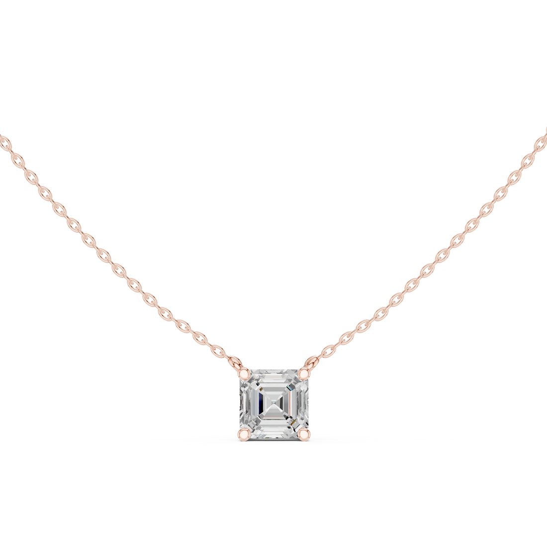 Asscher Cut Diamond Solitaire Pendant Necklace Classic Four Prong Elegance