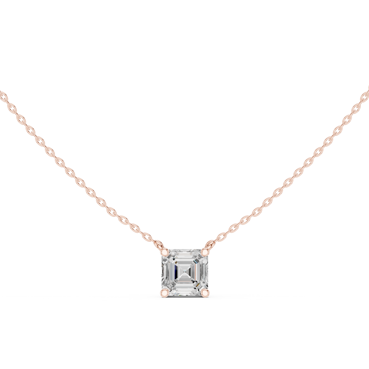 Asscher Cut Diamond Solitaire Pendant Necklace Classic Four Prong Elegance