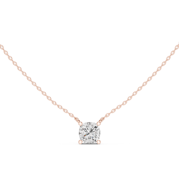 Cushion Cut Solitaire Diamond Pendant Necklace Classic Four Prong Elegance