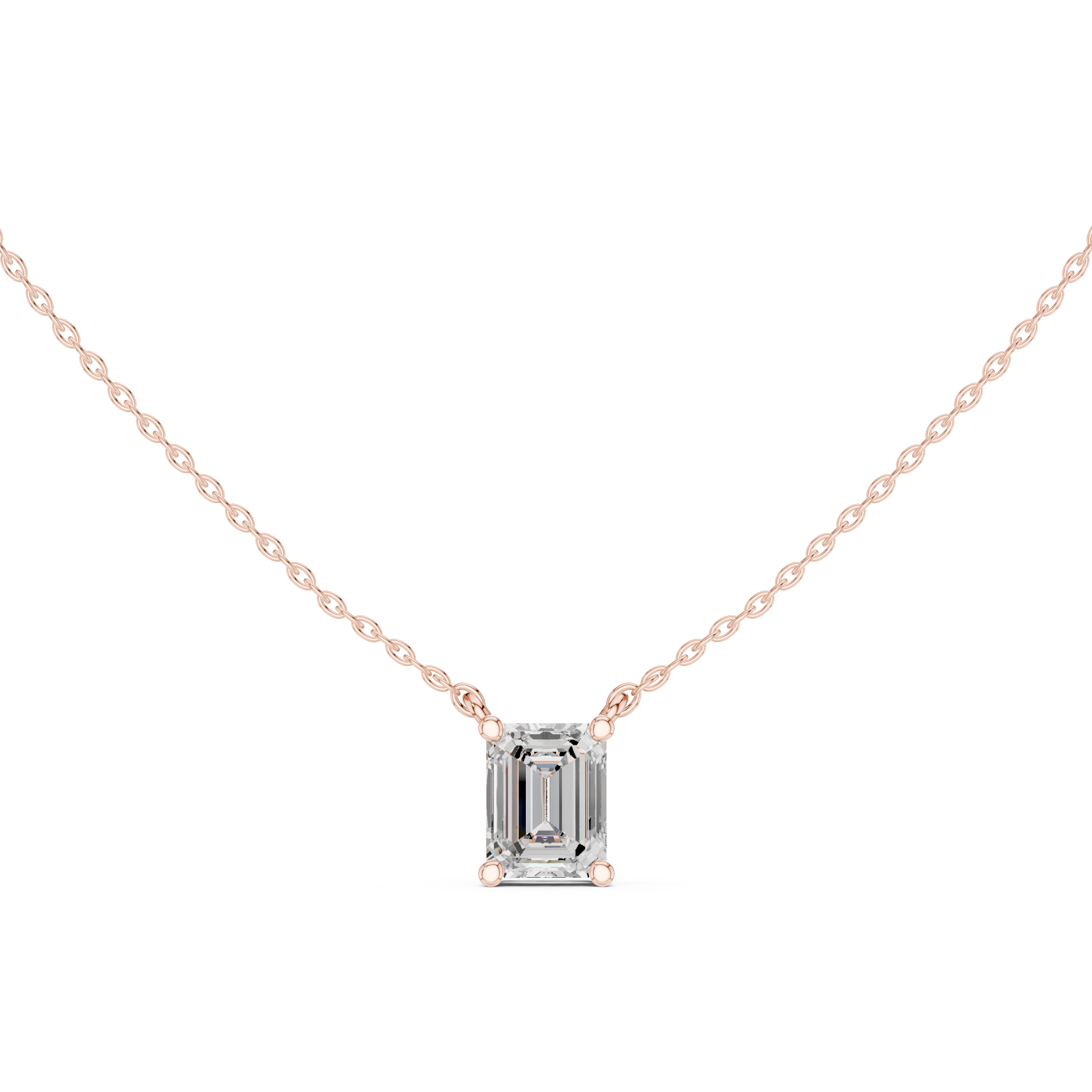 Emerald Cut Solitaire Diamond Pendant Necklace Classic Four-Prong Setting