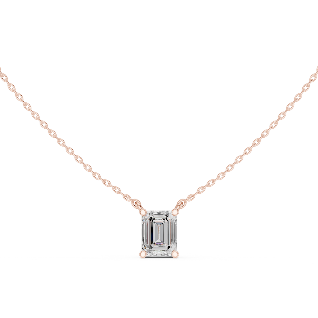 Emerald Cut Solitaire Diamond Pendant Necklace Classic Four-Prong Setting