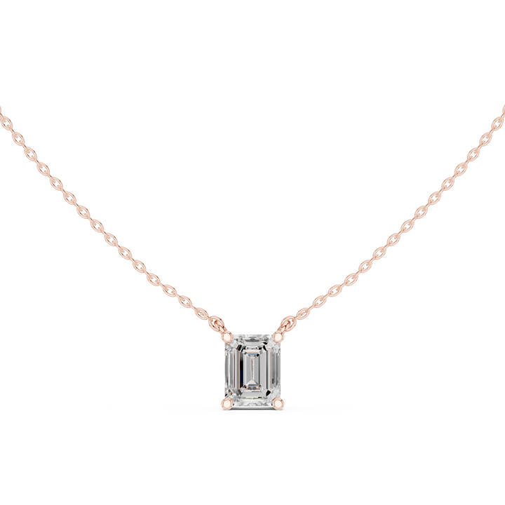 Emerald Cut Solitaire Diamond Pendant Necklace Classic Four-Prong Setting
