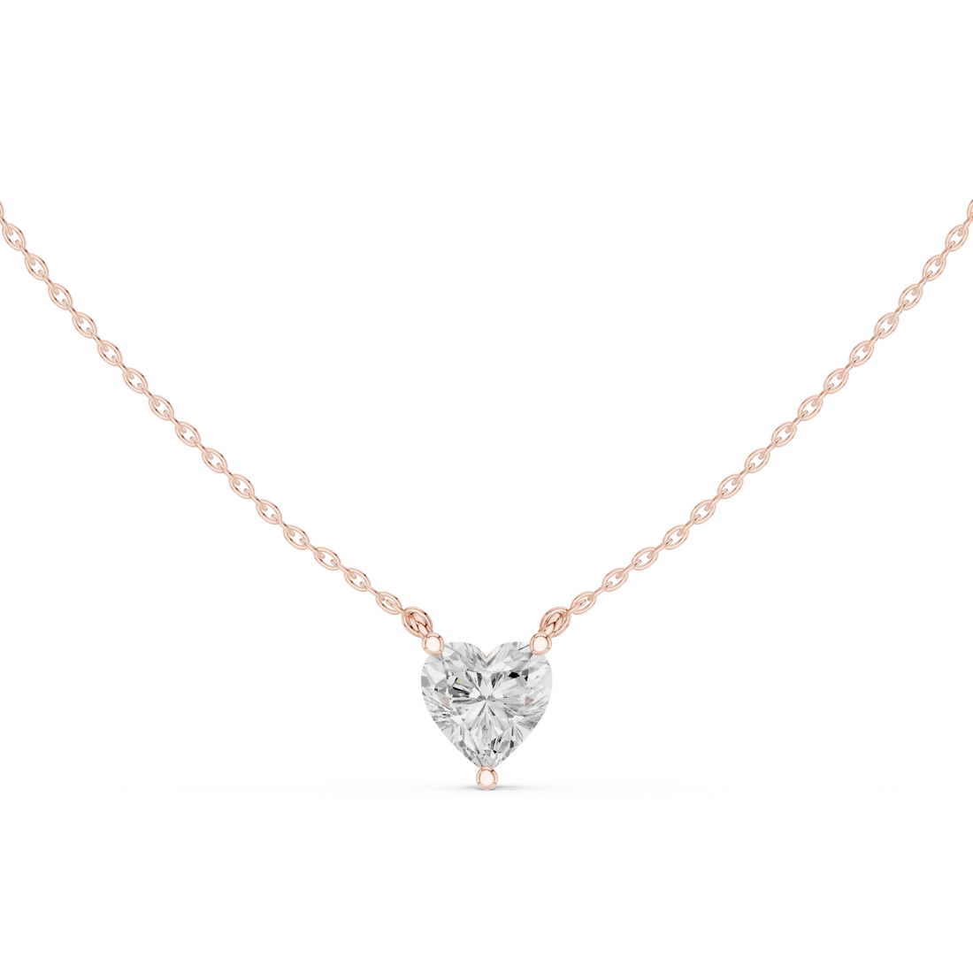 Heart Cut Diamond Solitaire Pendant Necklace Classic Three Prong Setting