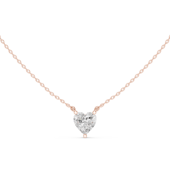 Heart Cut Diamond Solitaire Pendant Necklace Classic Three Prong Setting