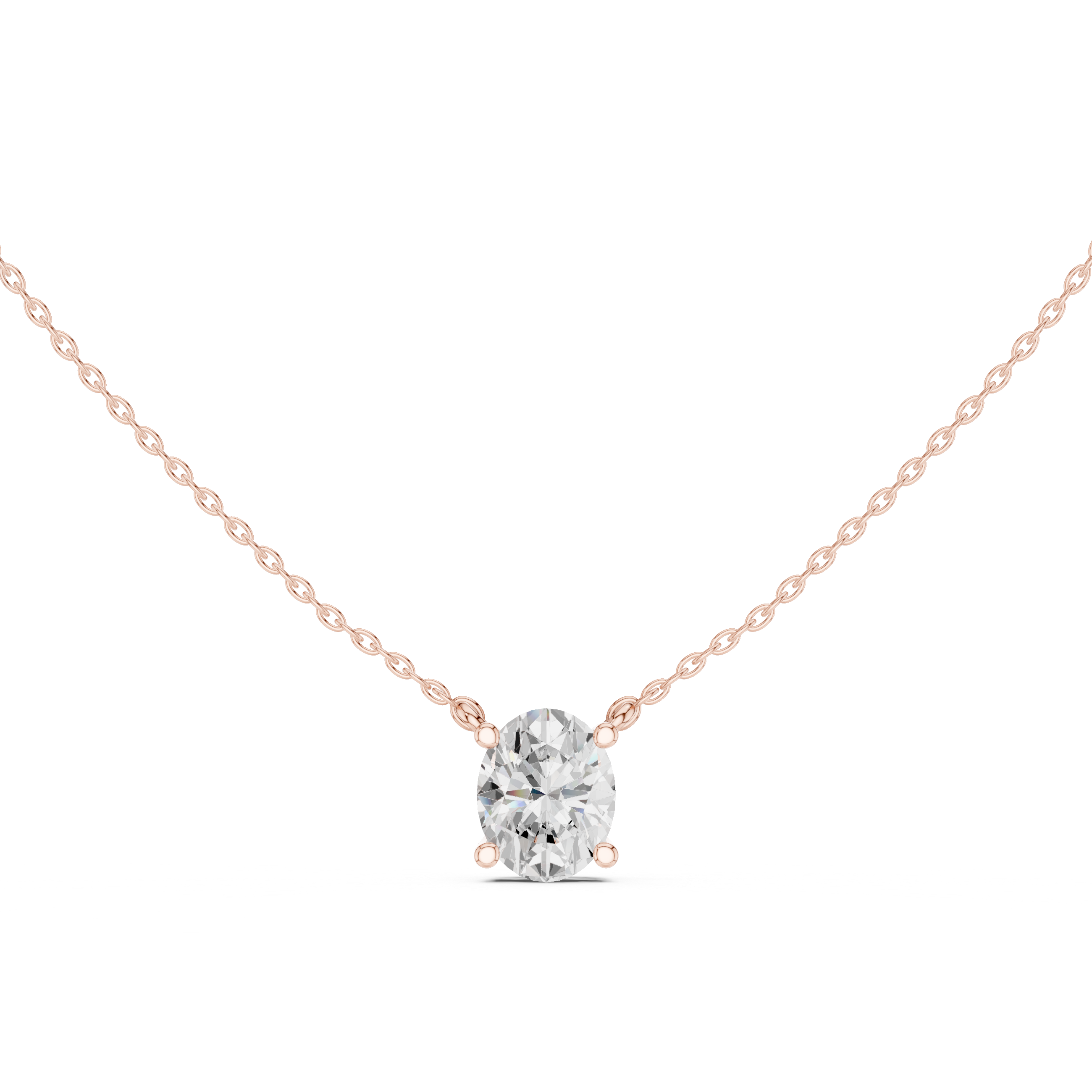 Oval Cut Solitaire Diamond Pendant Necklace with Classic Four Prong Setting