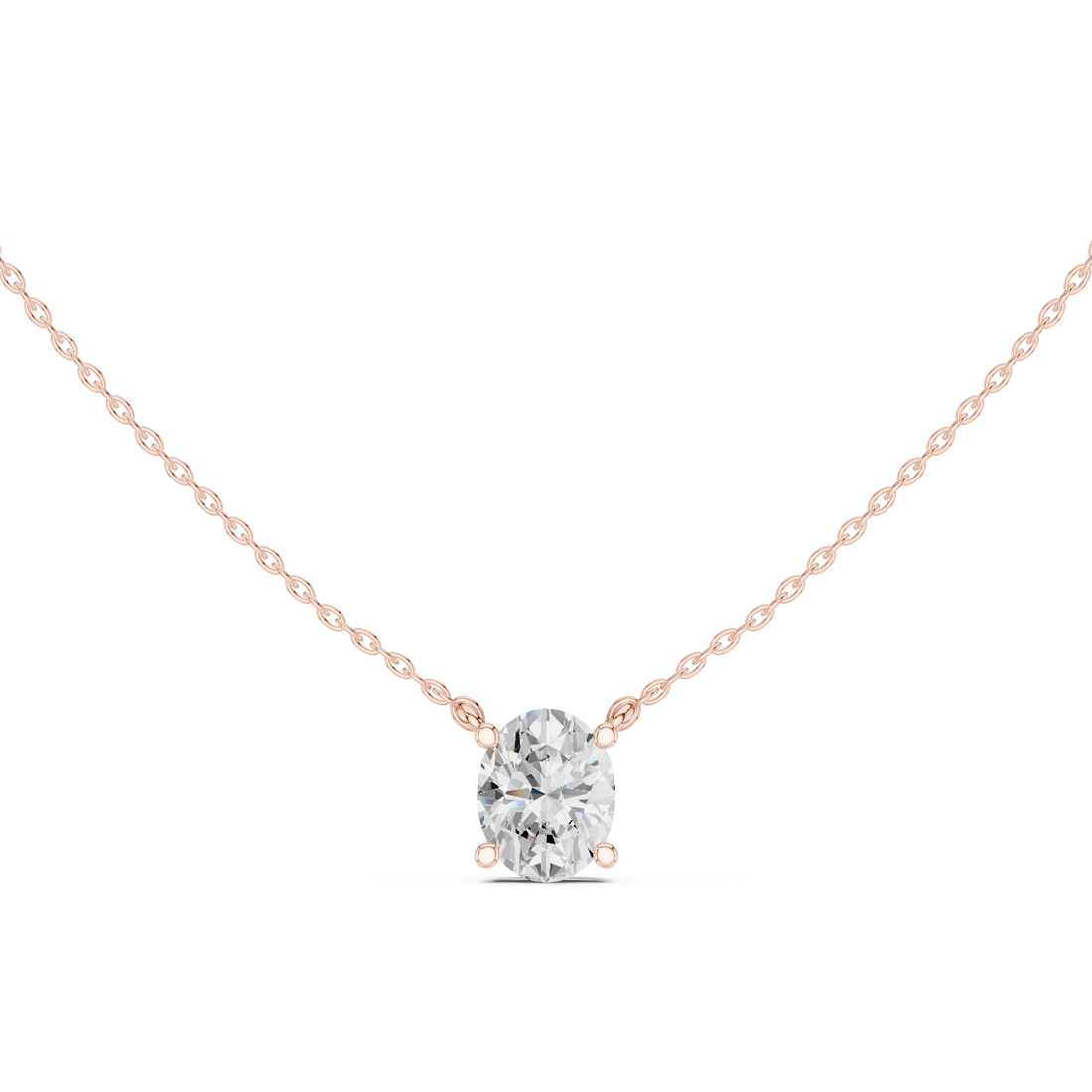 Oval Cut Solitaire Diamond Pendant Necklace with Classic Four Prong Setting