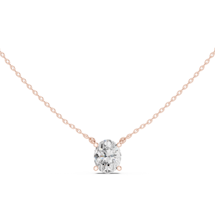 Oval Cut Solitaire Diamond Pendant Necklace with Classic Four Prong Setting