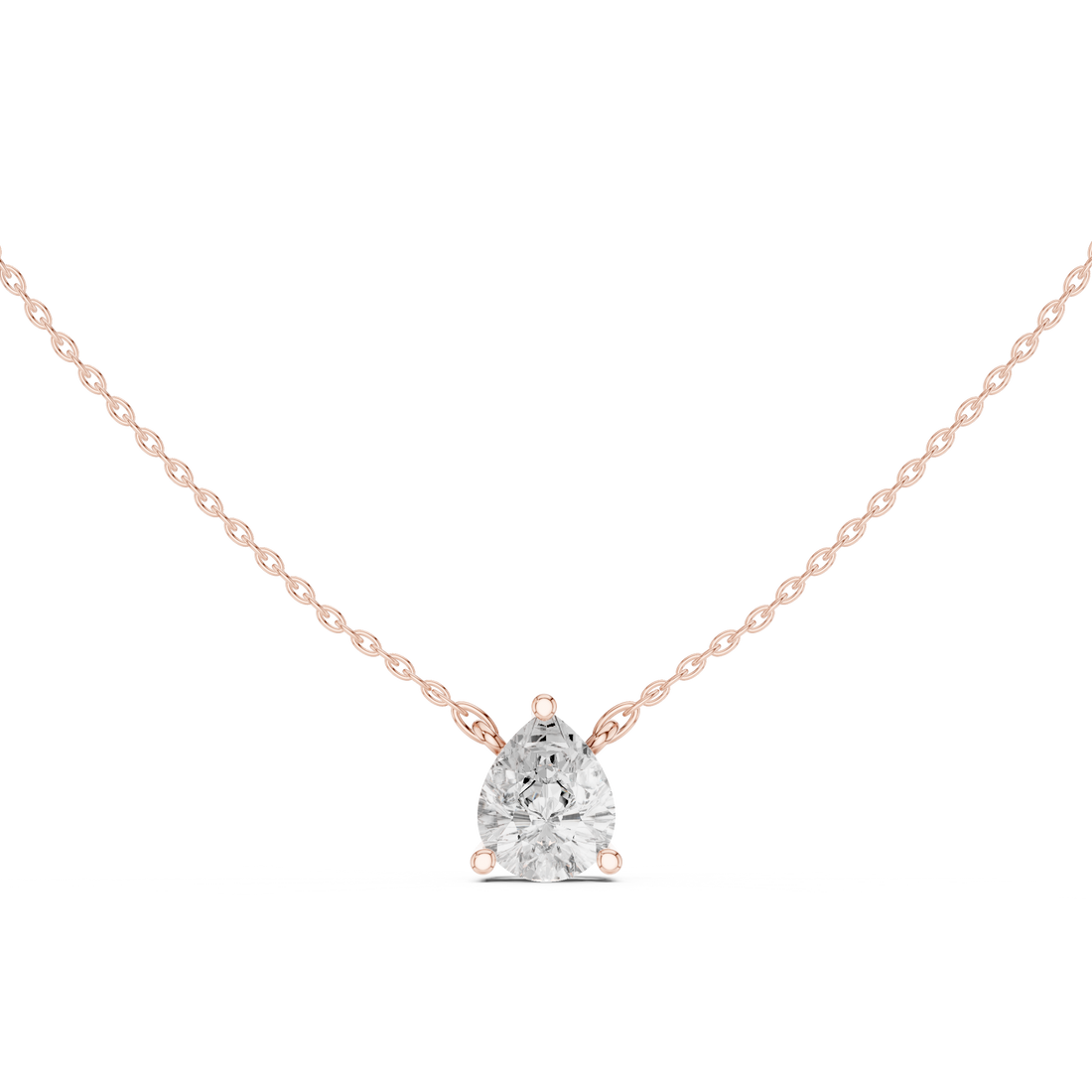 Pear Cut Solitaire Diamond Pendant Necklace with Classic Three-Prong Setting