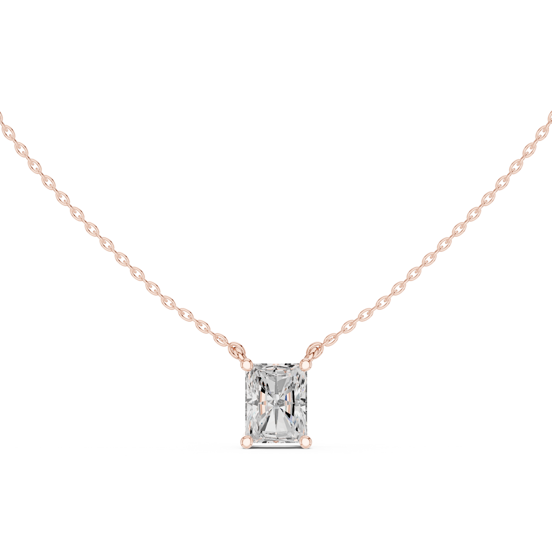Radiant Cut Diamond Solitaire Pendant Necklace with Classic Four Prong Setting
