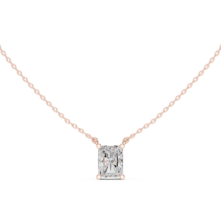Radiant Cut Diamond Solitaire Pendant Necklace with Classic Four Prong Setting