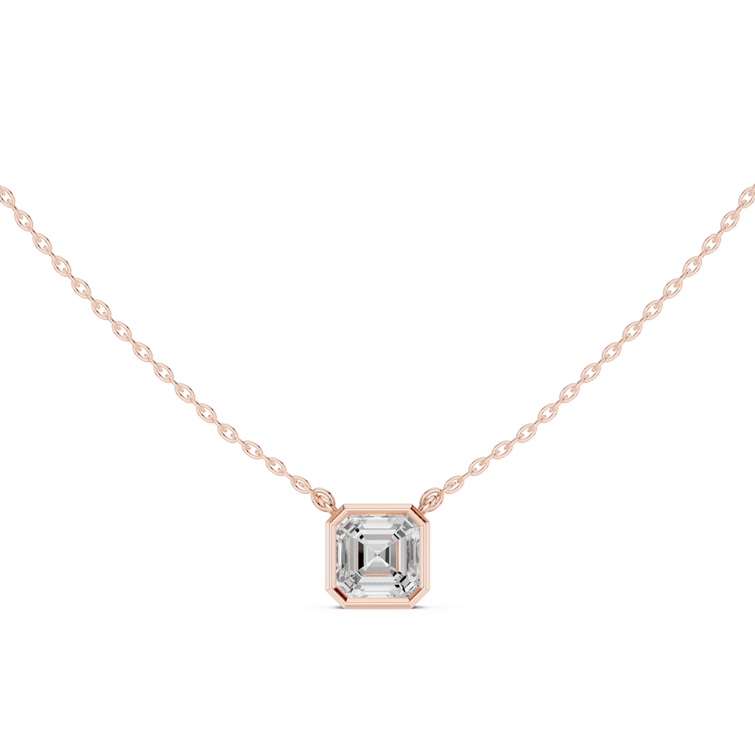 Asscher Cut Solitaire Diamond Pendant Necklace with Modern Bezel Frame Setting