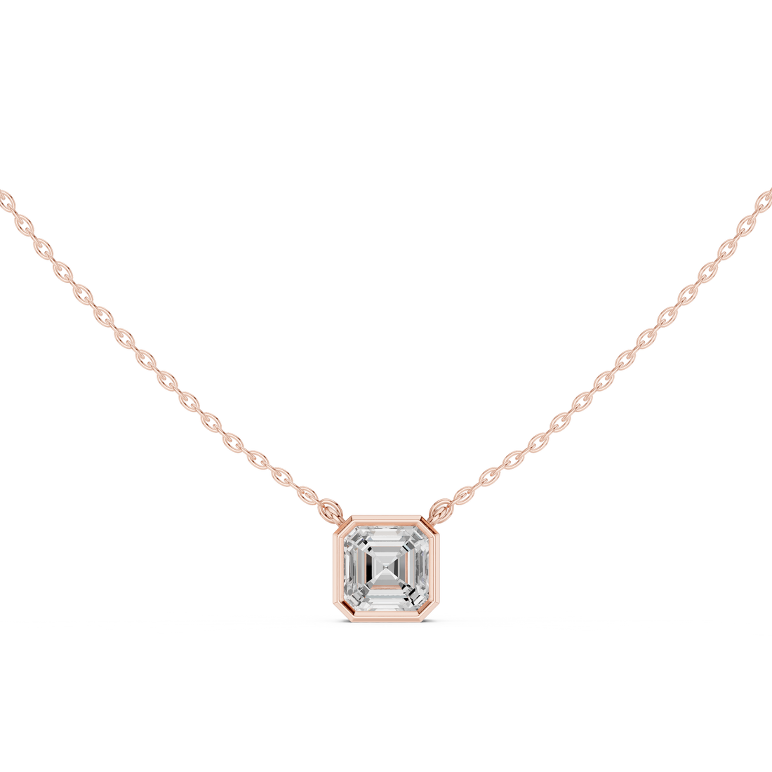 Asscher Cut Solitaire Diamond Pendant Necklace with Modern Bezel Frame Setting