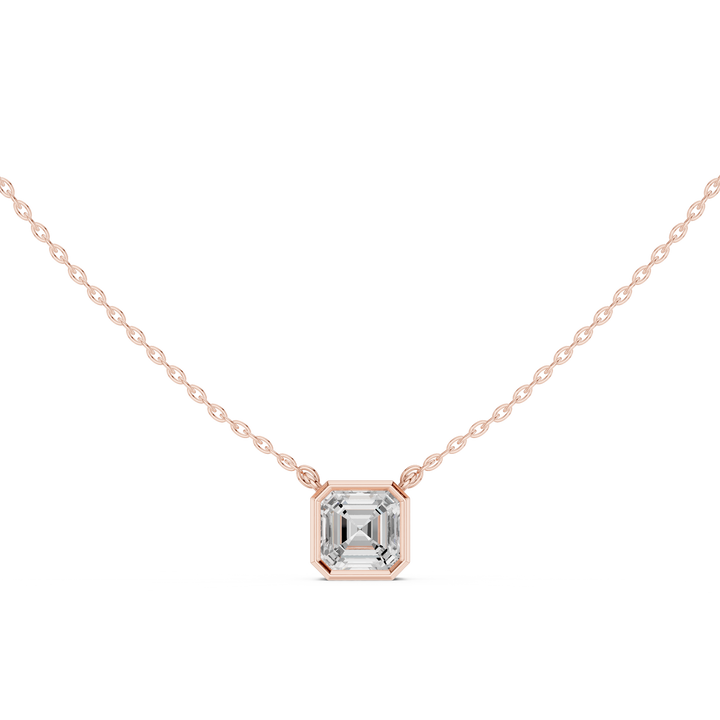 Asscher Cut Solitaire Diamond Pendant Necklace with Modern Bezel Frame Setting