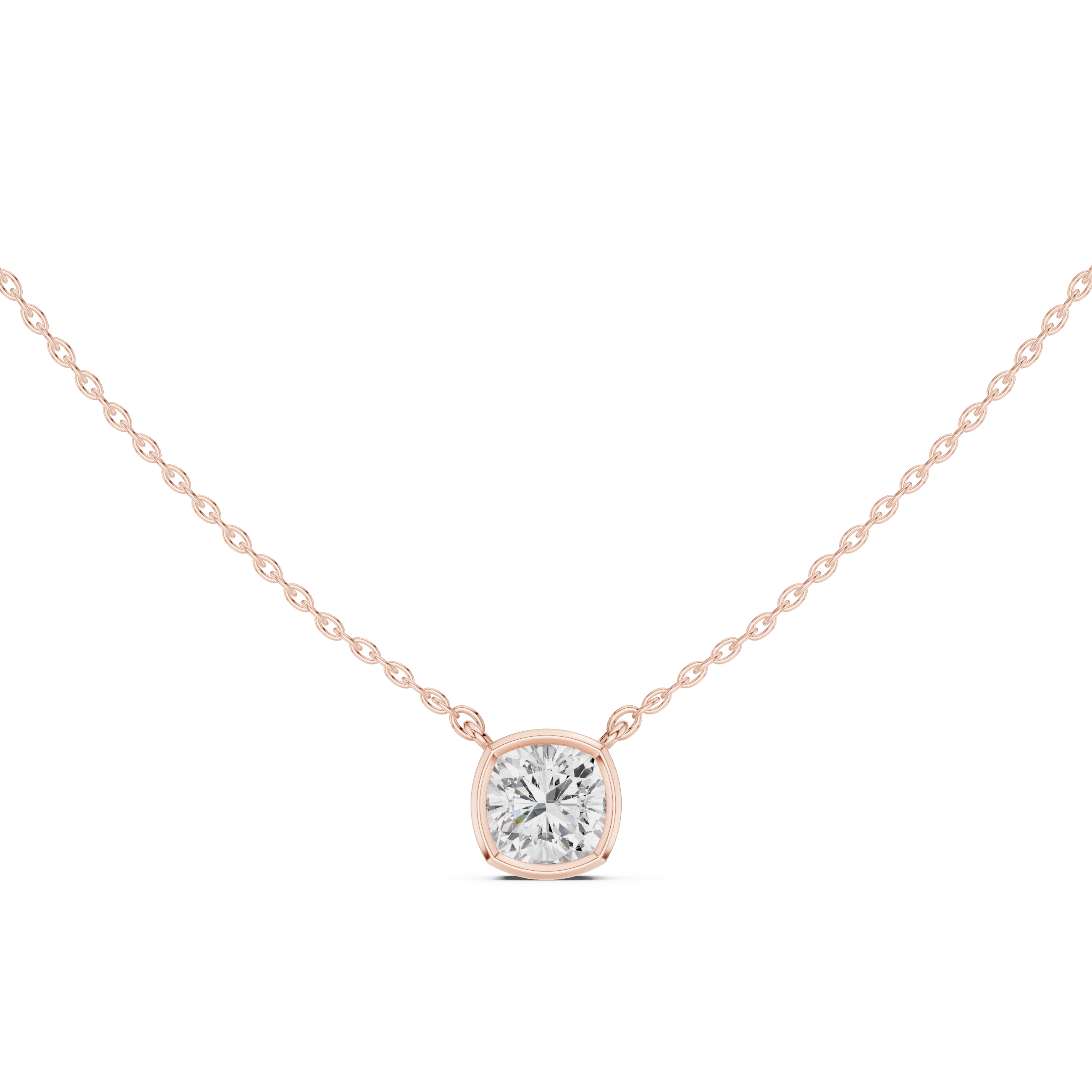 Cushion Cut Solitaire Diamond Pendant Necklace with Classic Bezel Setting