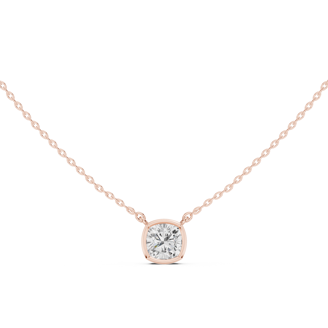Cushion Cut Solitaire Diamond Pendant Necklace with Classic Bezel Setting