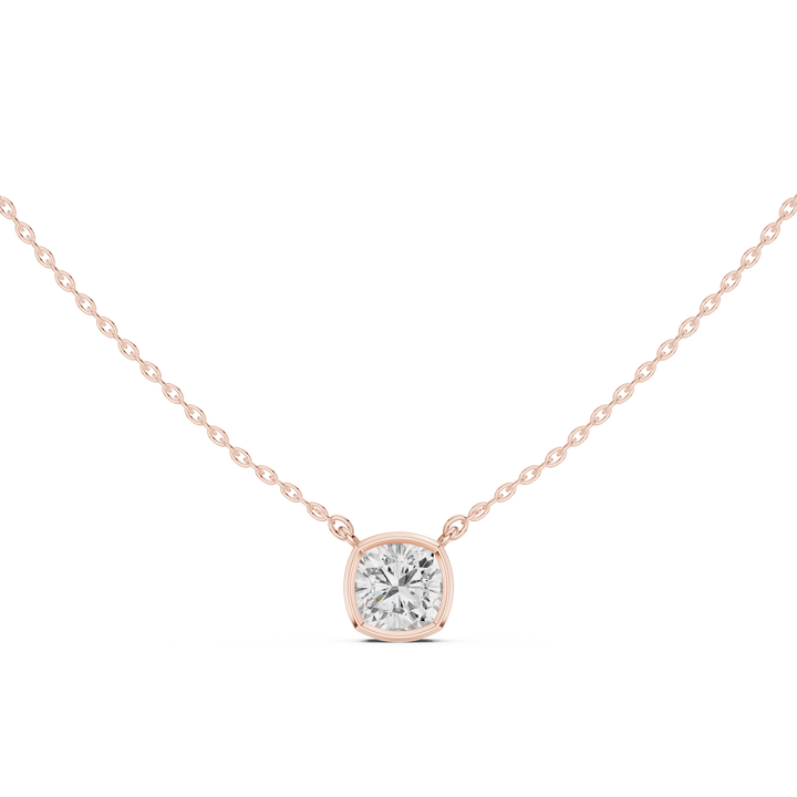 Cushion Cut Solitaire Diamond Pendant Necklace with Classic Bezel Setting