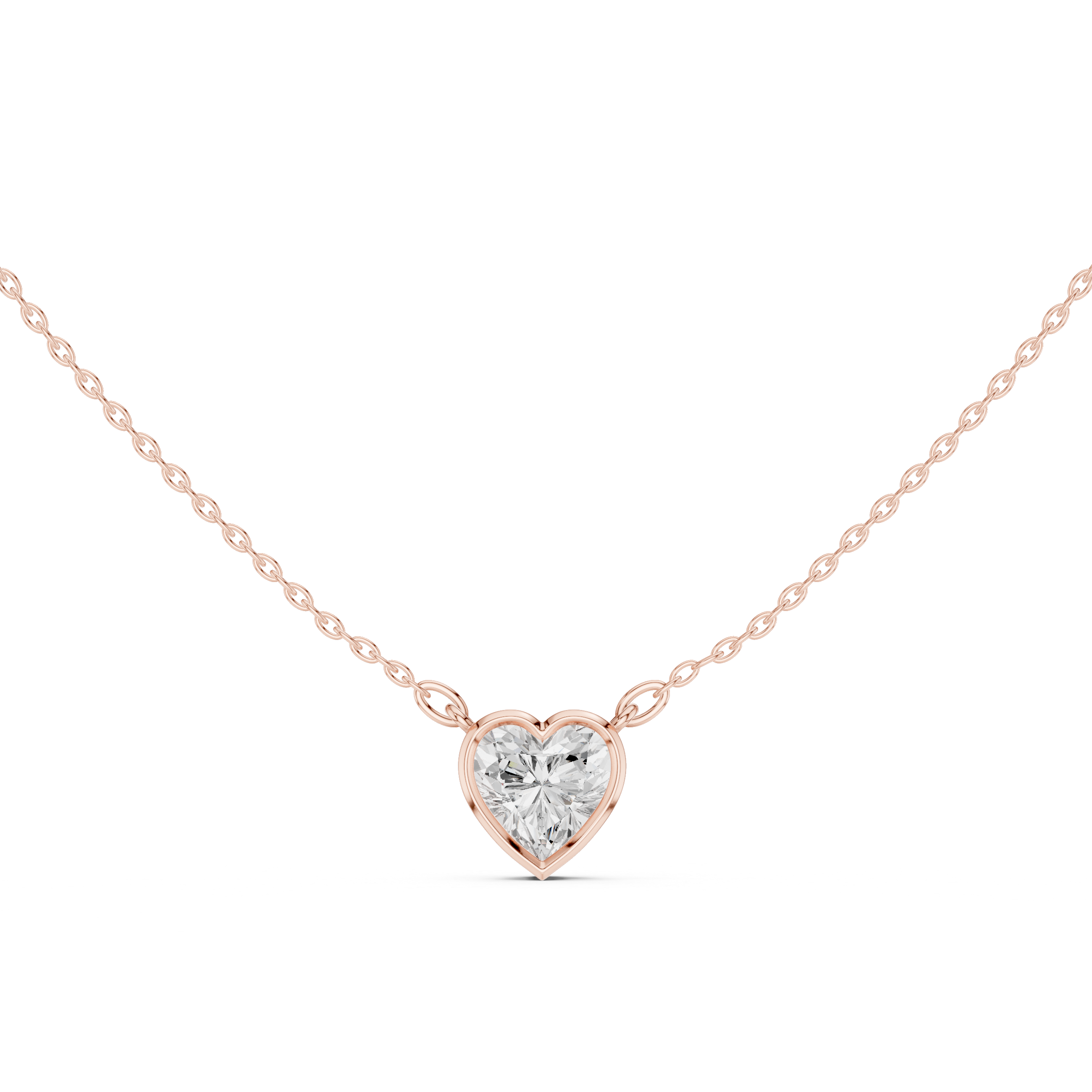 Heart Cut Diamond Bezel Solitaire Pendant Necklace Minimalist Heart Frame Design