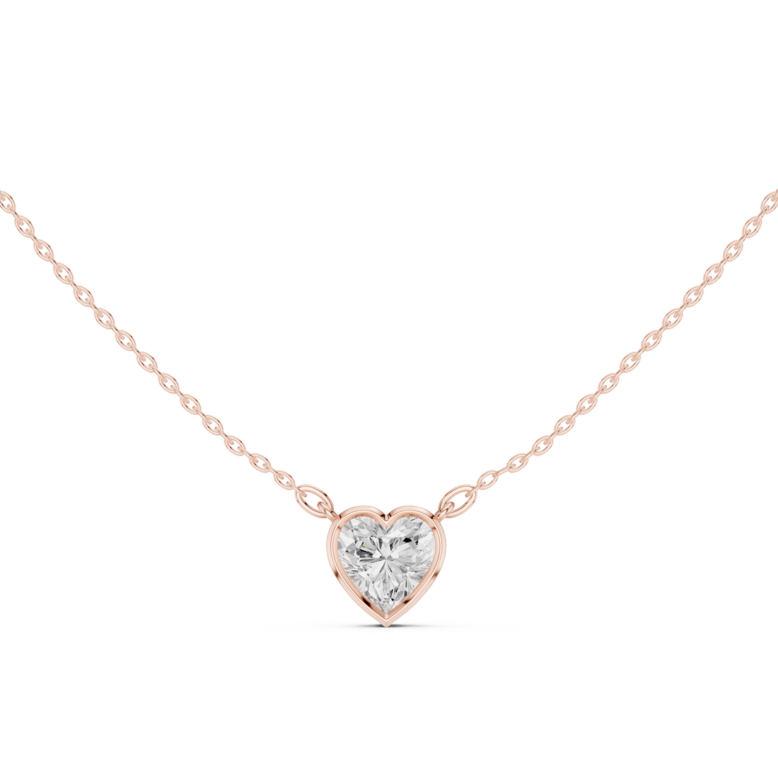 Heart Cut Diamond Bezel Solitaire Pendant Necklace Minimalist Heart Frame Design
