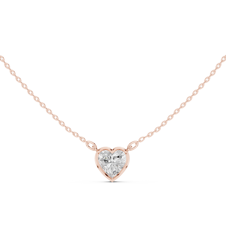 Heart Cut Diamond Bezel Solitaire Pendant Necklace Minimalist Heart Frame Design