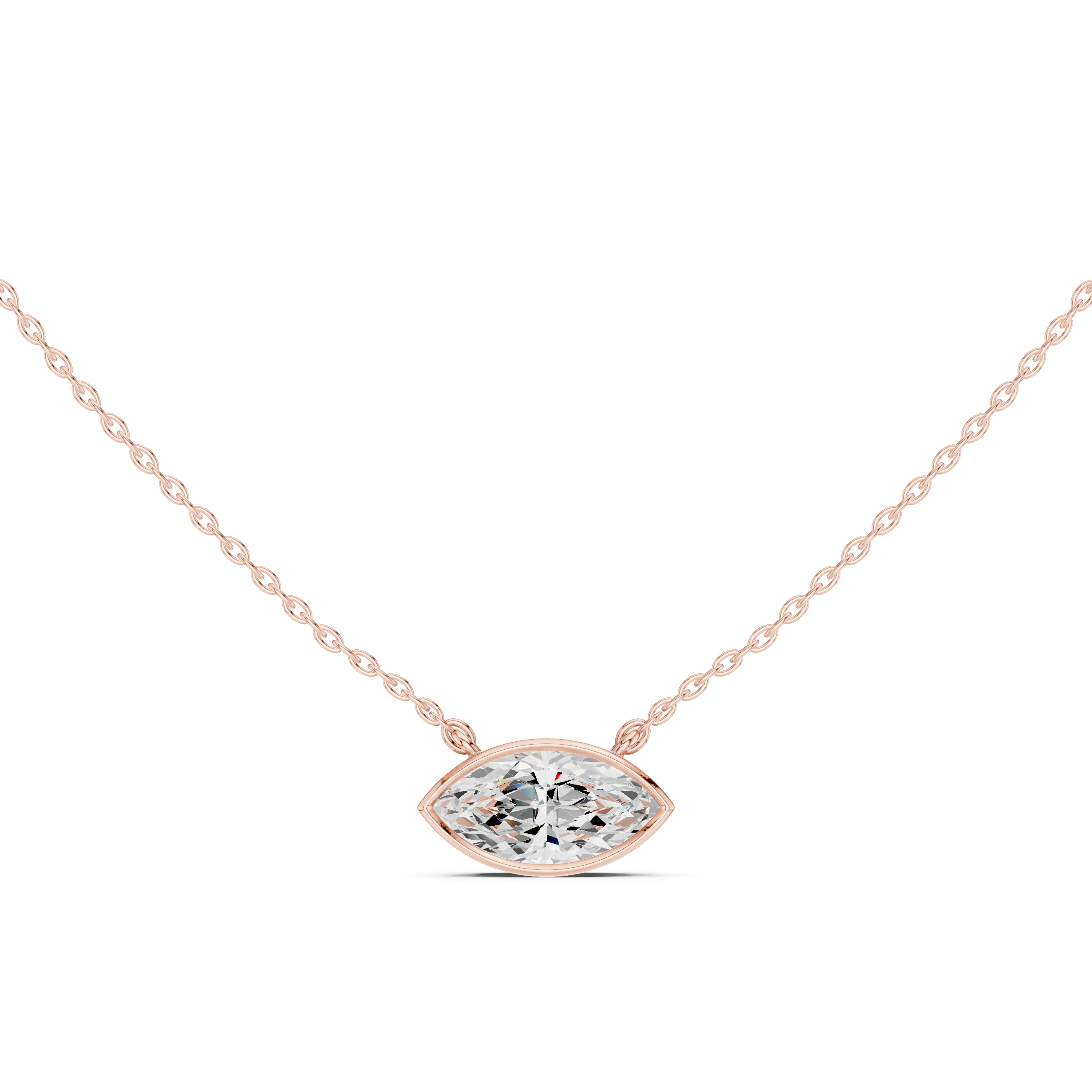 Marquise Cut Diamond Bezel Set Solitaire Pendant Necklace Minimalist Eye Shape Design