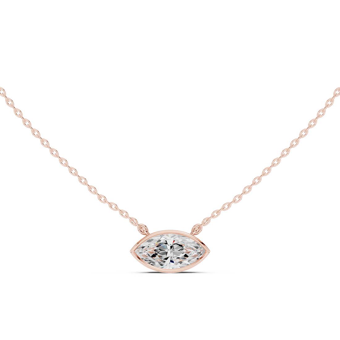 Marquise Cut Diamond Bezel Set Solitaire Pendant Necklace Minimalist Eye Shape Design
