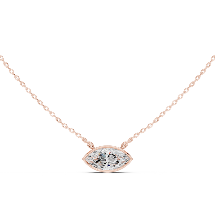 Marquise Cut Diamond Bezel Set Solitaire Pendant Necklace Minimalist Eye Shape Design