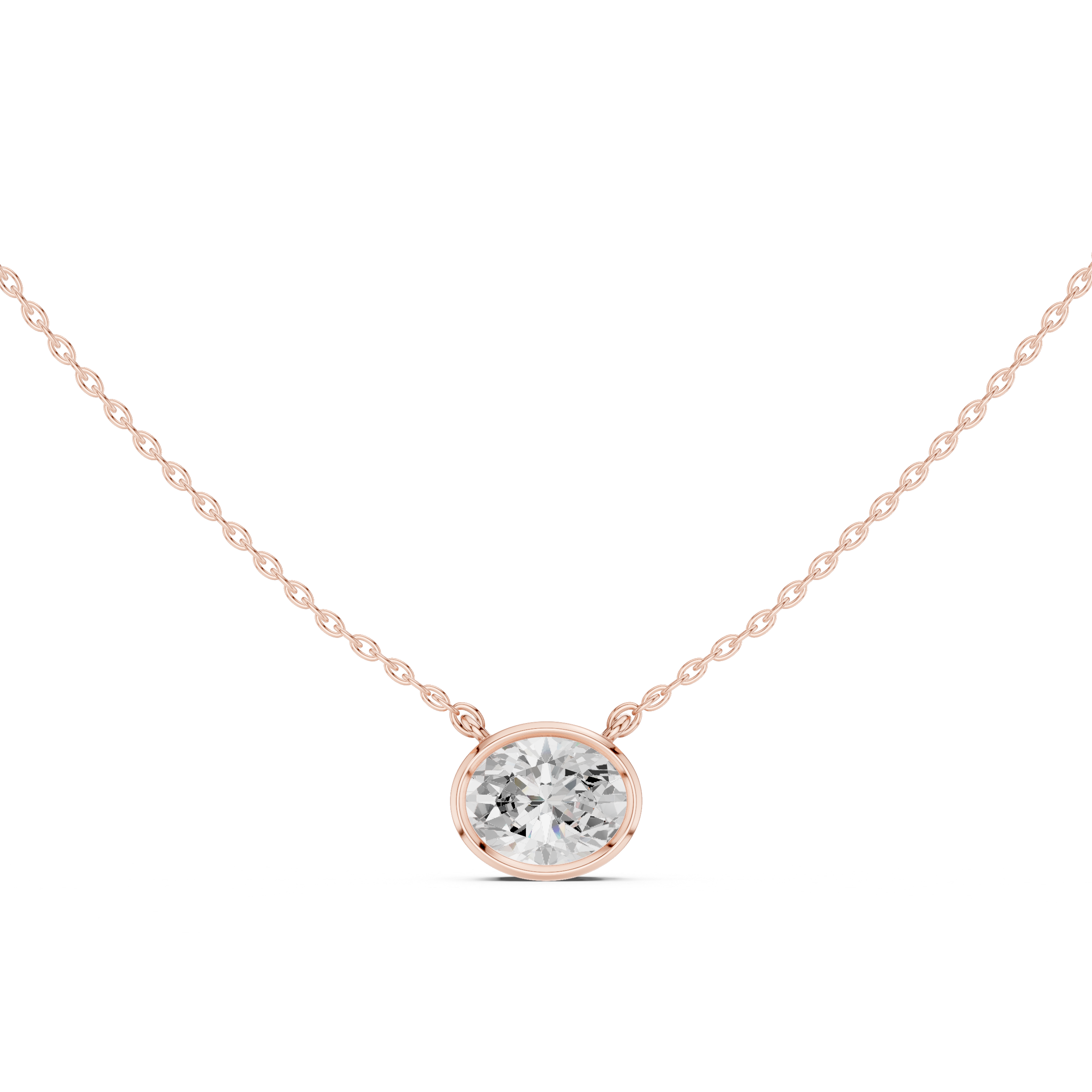 Oval Cut Solitaire Diamond Pendant Necklace with Classic Bezel Setting