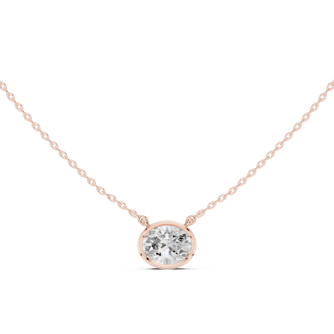 Oval Cut Solitaire Diamond Pendant Necklace with Classic Bezel Setting
