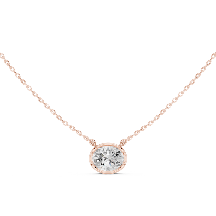 Oval Cut Solitaire Diamond Pendant Necklace with Classic Bezel Setting