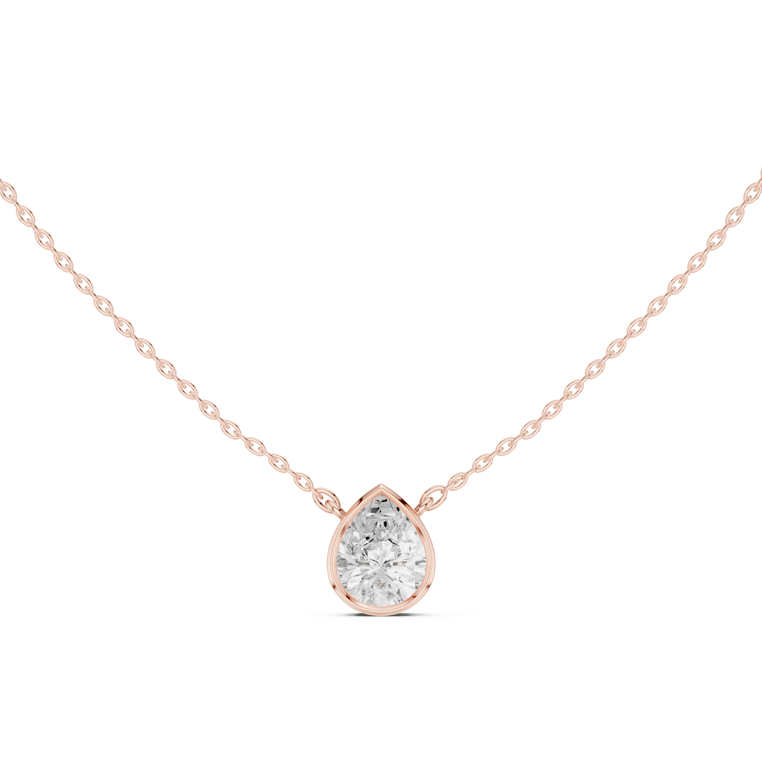 Pear Cut Solitaire Diamond Pendant Necklace with Modern Bezel Setting